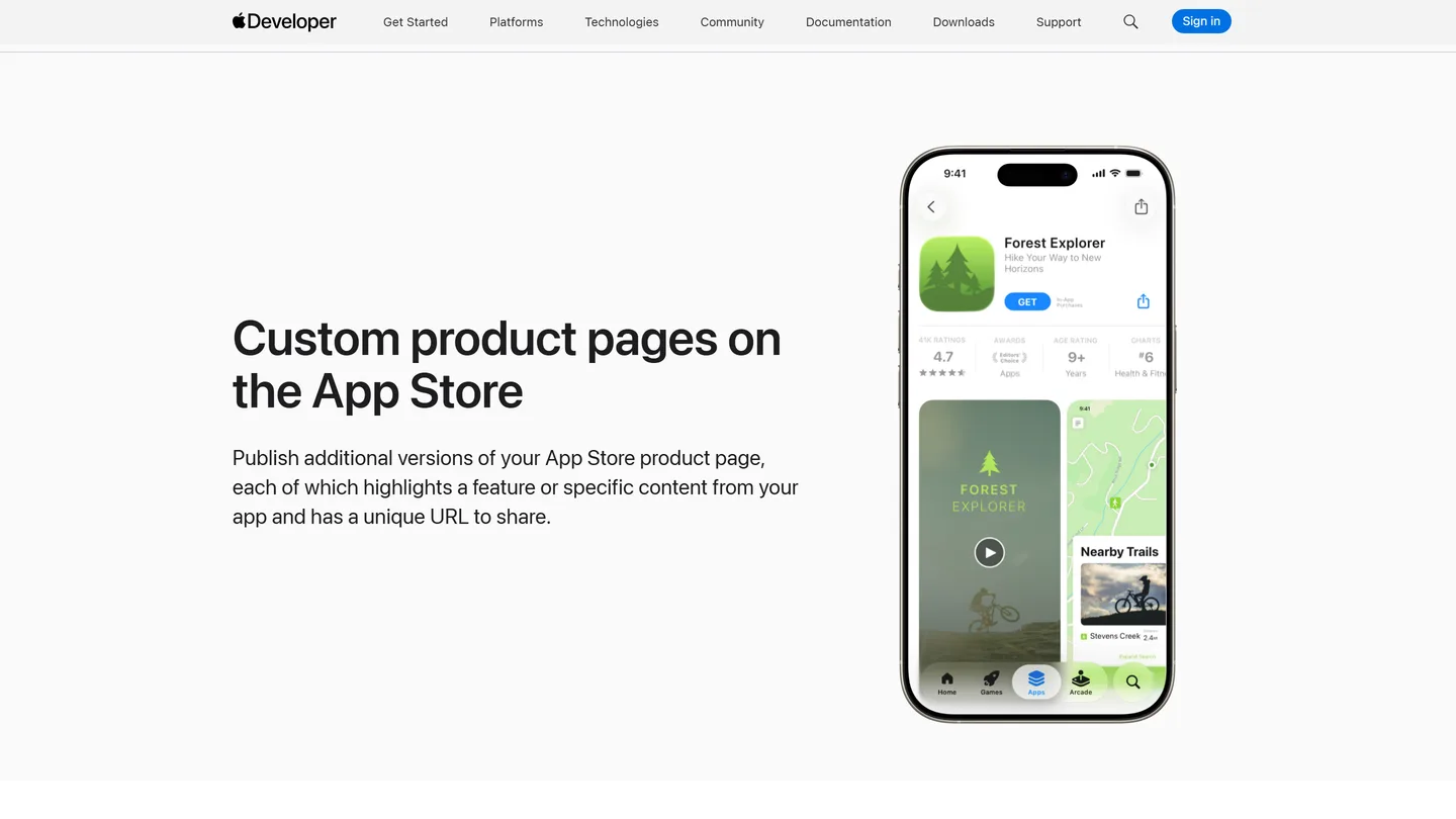 Apple's custom product pages documentation