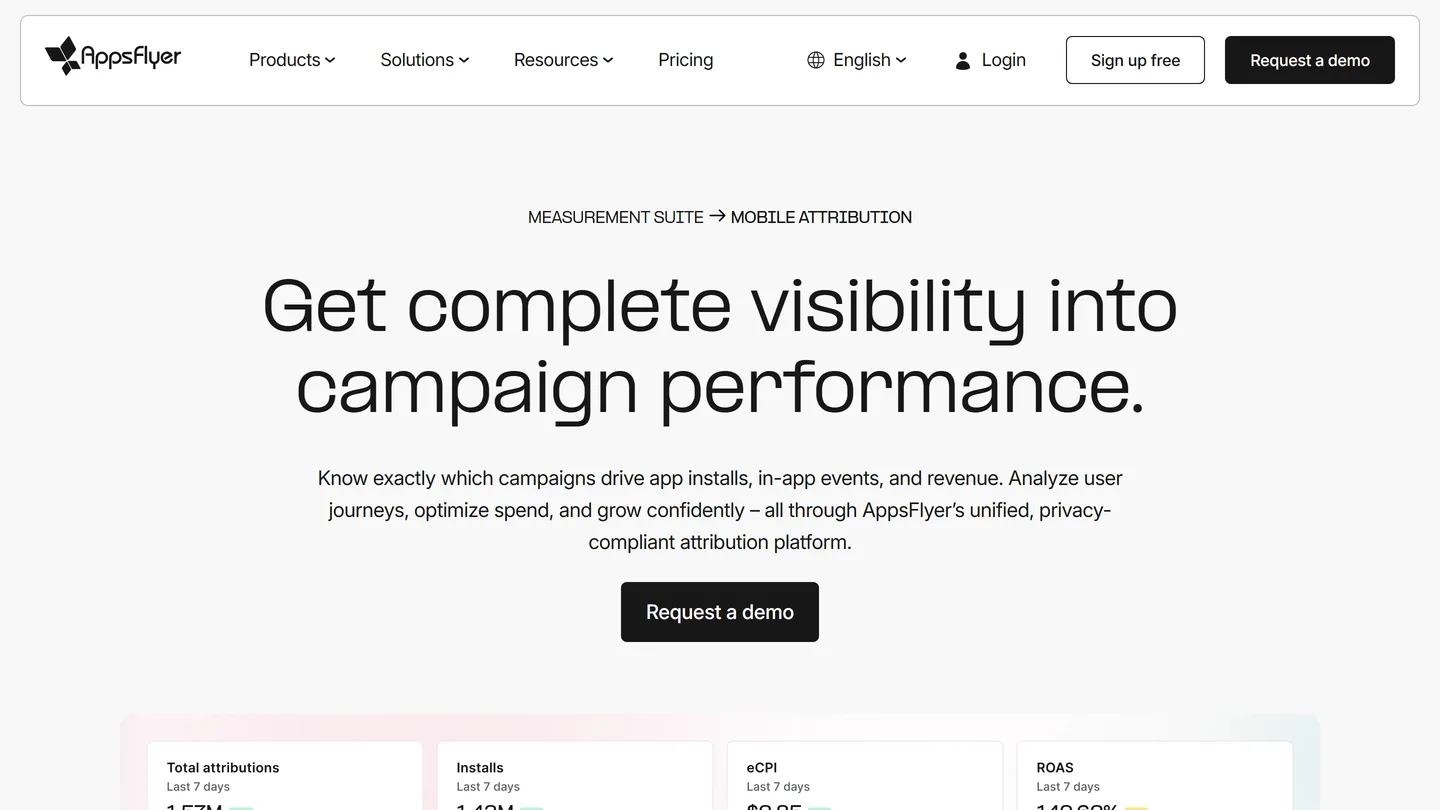AppsFlyer's mobile attribution product page