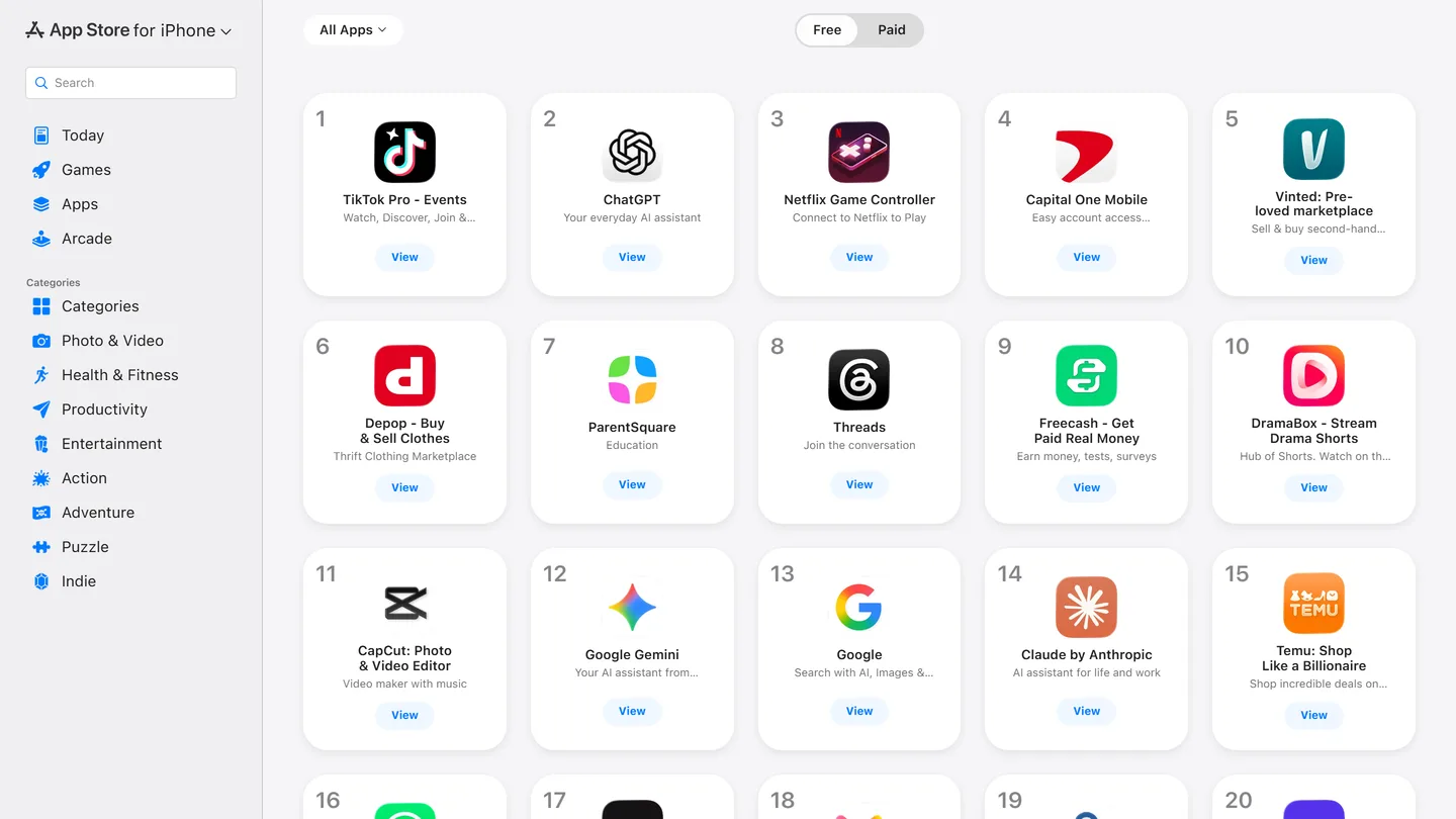 The live App Store games chart, where iOS game discovery starts