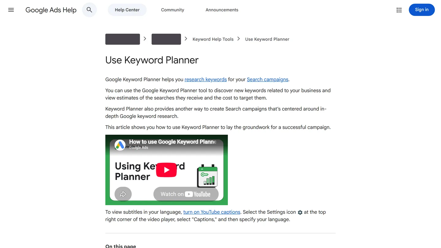 Google's Keyword Planner documentation, where published CPC estimates come from