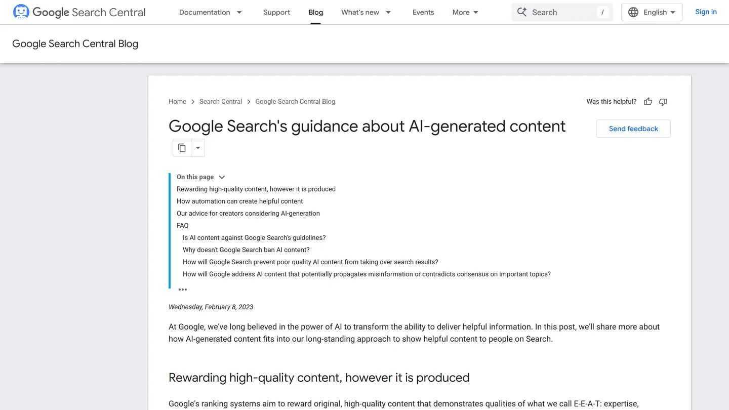 Google's own published position on AI-generated content