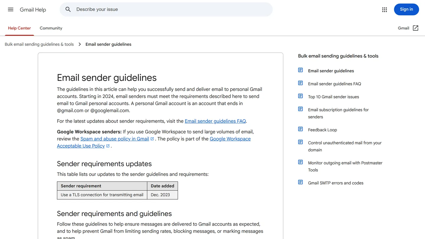 Google's email sender guidelines, the rules that decide whether outreach lands