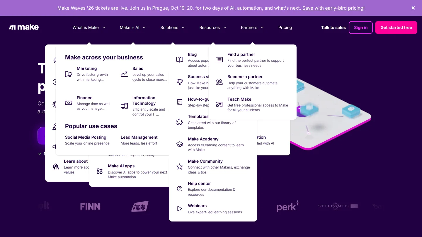 Make, one of the no-code automation platforms in the DIY tier