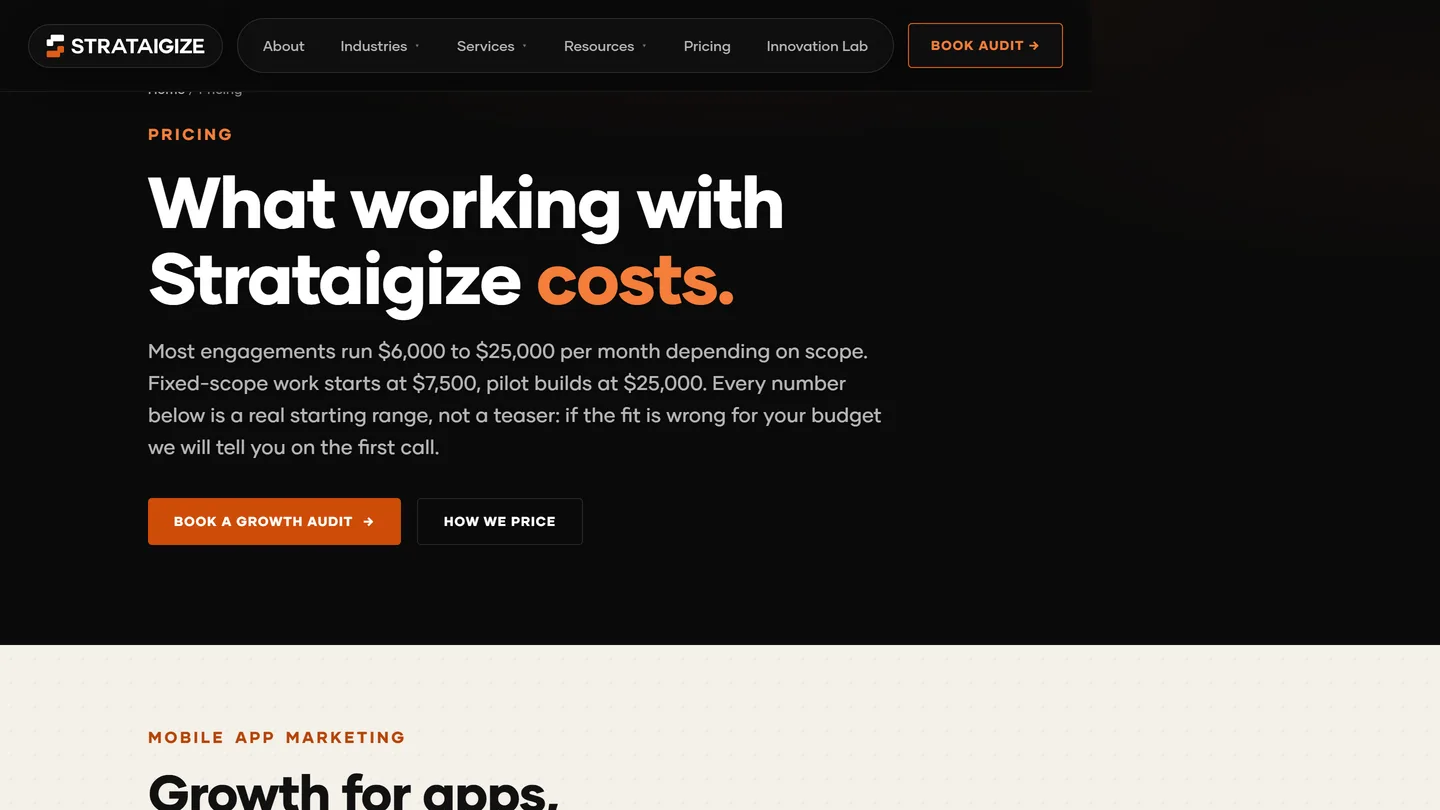Our published pricing, included here because most agencies in this comparison publish none